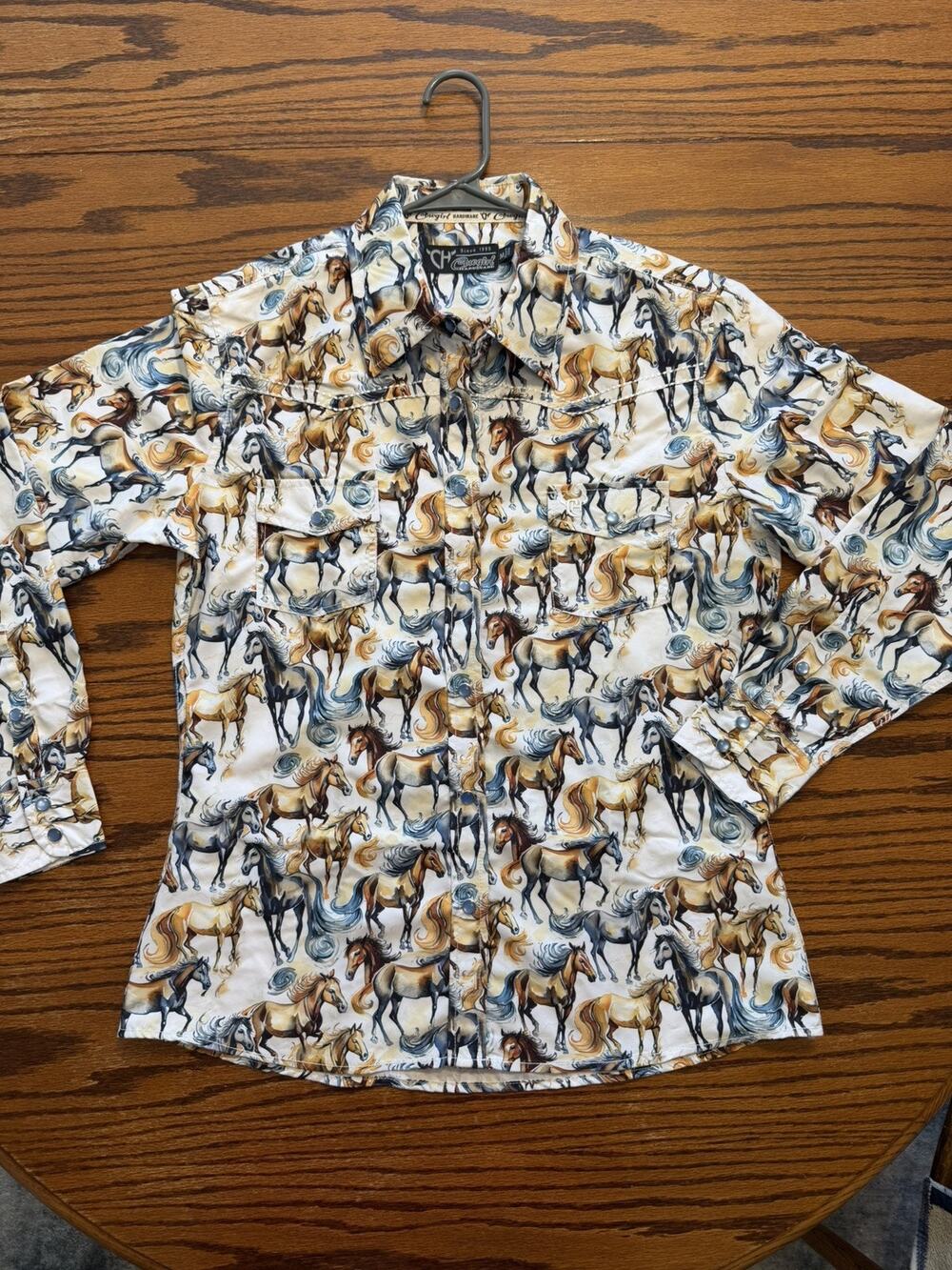 Cowgirl Hardware Western blue pearl Snap Shirt Horse Equestrian Rodeo women’s M